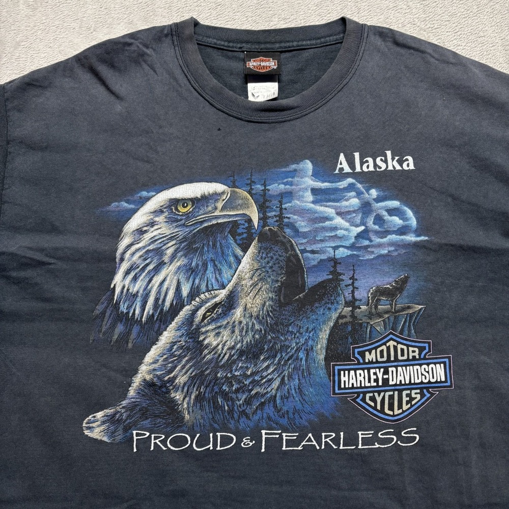 Vintage 1997 Harley Davidson Proud And Fearless Shirt XL‎ Wolf Motorcycle Alaska